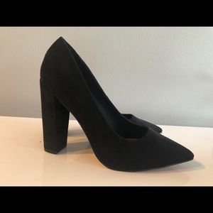 Chunky black suede heel
